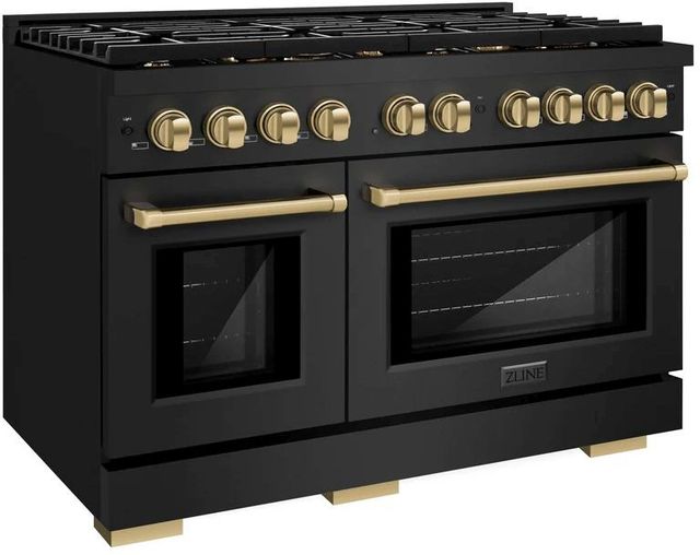 ZLINE Autograph Edition Paramount 48" Black Stainless Steel Pro Style Dual Fuel Range with Champagne Bronze Accents-2