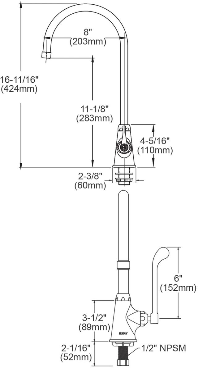 Elkay Chrome Single Hole Single Control Faucet with 8" Gooseneck Spout and 6" Wristblade Handle-1