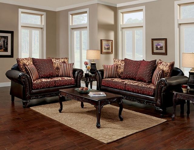 Furniture of America® Ellis Burgundy/Brown/Dark Cherry 2-Piece Sofa and Loveseat Set