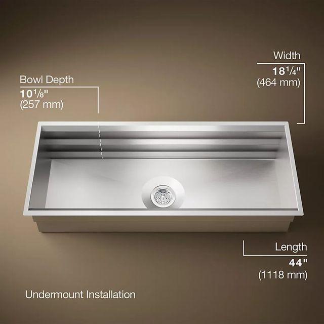 KOHLER® Prolific® Stainless Steel 44" Undermount Single-Bowl Workstation Kitchen Sink-3