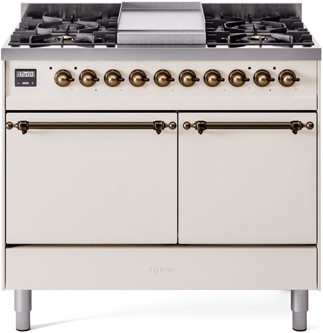 Ilve® Nostalgie II Series 40" Antique White Pro Style Dual Fuel Range-0