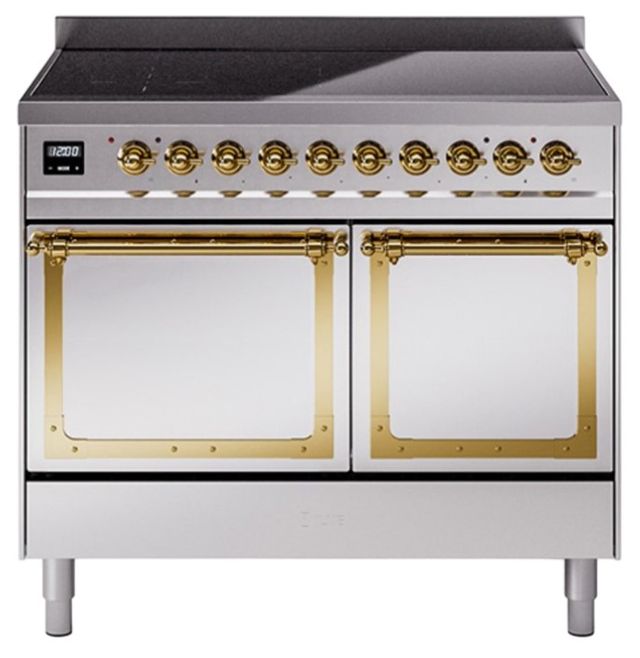 Ilve® Nostalgie II Noblesse 40'' Stainless Steel Pro Style Induction Range with Brass Trim-0