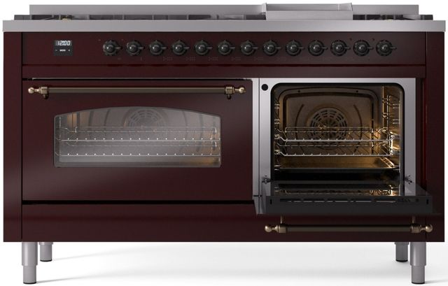 Ilve® Nostalgie II Series 60" Burgundy Pro Style Dual Fuel Range-3
