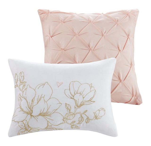 Olliix by Intelligent Design Magnolia Gold King/California King Metallic Printed Floral Comforter Set-1