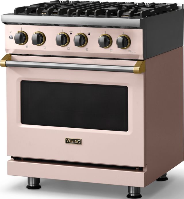Viking® 5 Series 30" Blush Pro Style Dual Fuel (LP) Range with Polished Chrome Trim-3