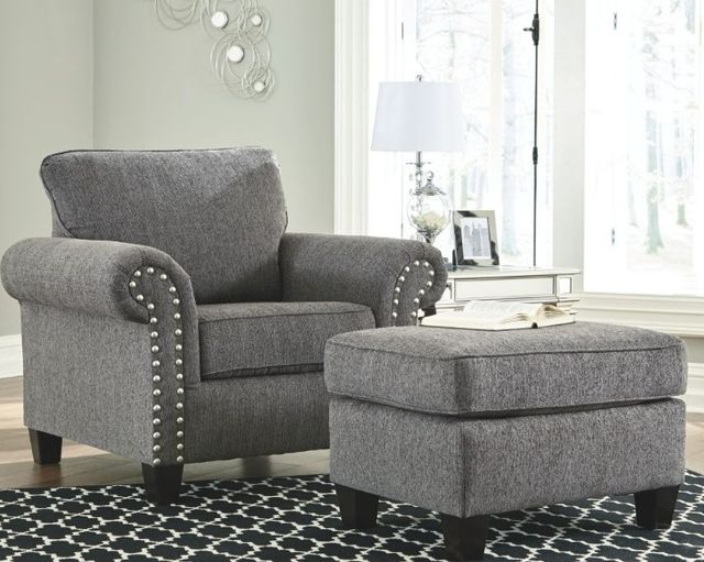 Benchcraft® Agleno 2-Piece Charcoal Chair and Ottoman Set-3