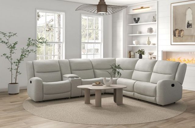 Furniture of America® Giraldus 5-Piece Beige Curved Manual Reclining Sectional-1