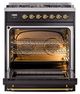 Ilve® Nostalgie II Noblesse 30" Glossy Black Pro Style Dual Fuel Range with Brass Trim-2