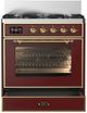 Ilve® Majestic III 30" Burgundy Pro Style Dual Fuel Liquid Propane Range with Triple Glass Door and Brass Trim-1