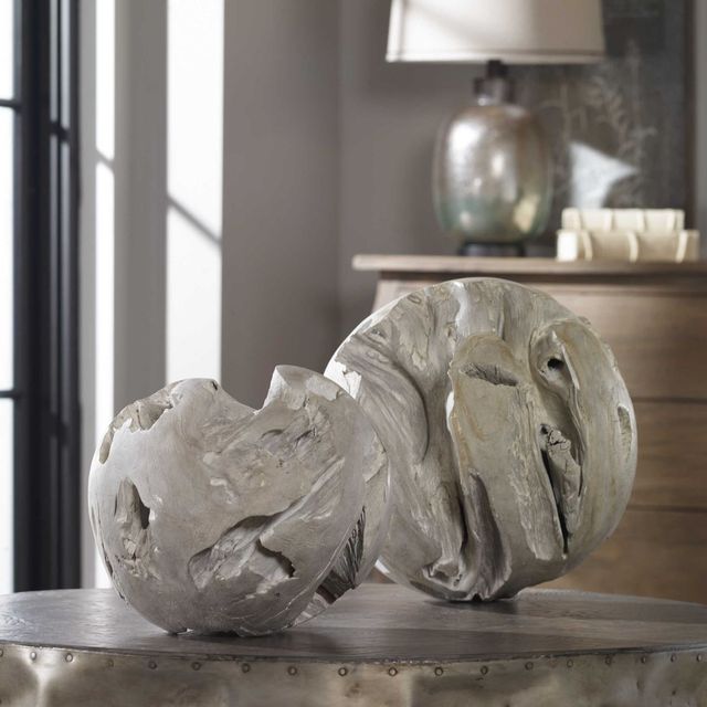 Uttermost® Ermanno 2-Piece Pale Gray Teak Ball Set-2