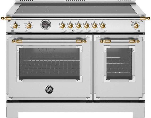 Bertazzoni Heritage Series 48" Fingerprint Resistant Stainless Steel Pro Style Induction Range with Gold Accents-0