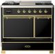 Ilve® Majestic III 40" Glossy Black Pro Style Dual Fuel Natural Gas Range with Solid Door and Brass Trim-2