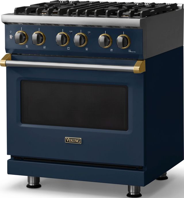 Viking® 5 Series 30" Slate Blue Pro Style Dual Fuel (LP) Range with Brushed Brass Trim-3