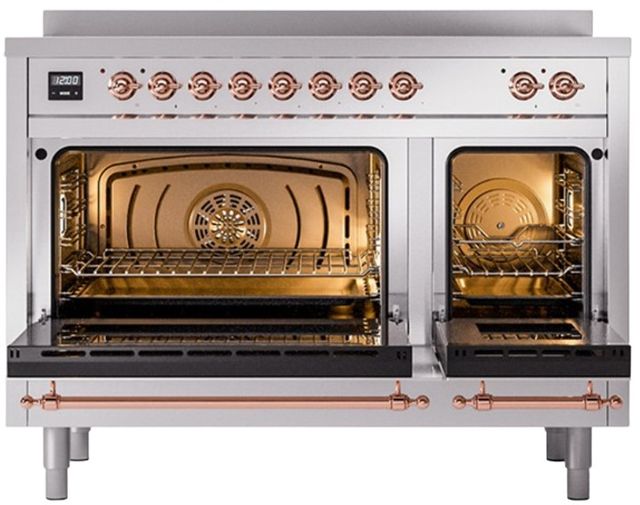 Ilve® Nostalgie II Series 48" Stainless Steel Pro Style Induction Range with Cooper Trim-1