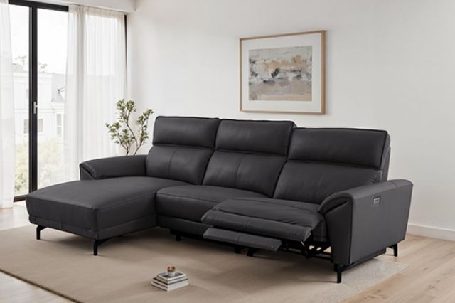 Furniture of America® Theola Black Power Reclining Sectional with Left Chaise-1