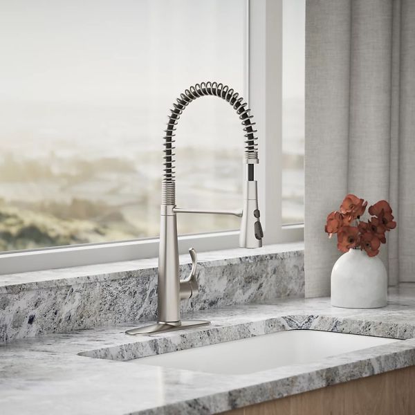 KOHLER® Simplice® Vibrant Stainless Semi-Professional Kitchen Sink Faucet with 3-Function Sprayhead-1