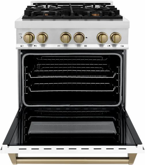 ZLINE Autograph Edition 30" Stainless Steel Pro Style Dual Fuel Range with White Matte Door-1