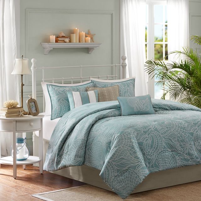 Olliix by Madison Park Carmel 7 Piece Blue California King Comforter Set-0