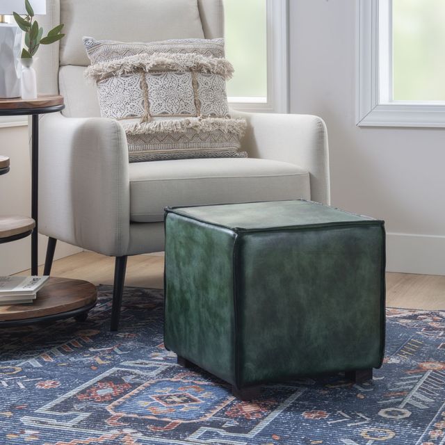 Powell® Decter Green Leather Ottoman-4