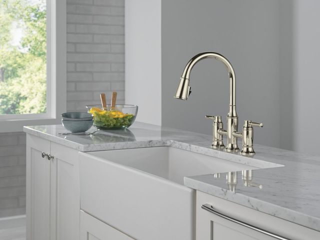 Delta Renaldi® Lumicoat® Polished Nickel Two Handle Bridge Kitchen Faucet-1