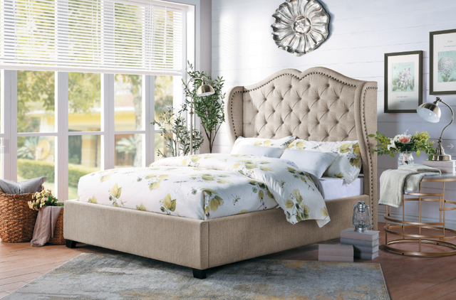 Homelegance® Waterlyn Beige Queen Upholstered Panel Bed-2
