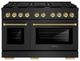 ZLINE Autograph Edition Paramount 48" Black Stainless Steel/Polished Gold Helix Handle Freestanding Double Oven Gas Range with 8 Burner Cooktop-0