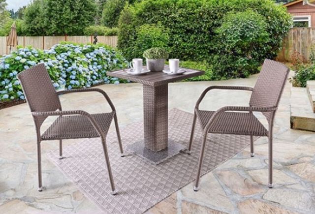 Furniture of America® Niambi 3-Piece Natural Marble/Rattan Wicker Outdoor Patio Dining Set-1