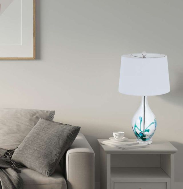 Cal® Lighting & Accessories Harlan Clear/Turquoise/White Table Lamp-2