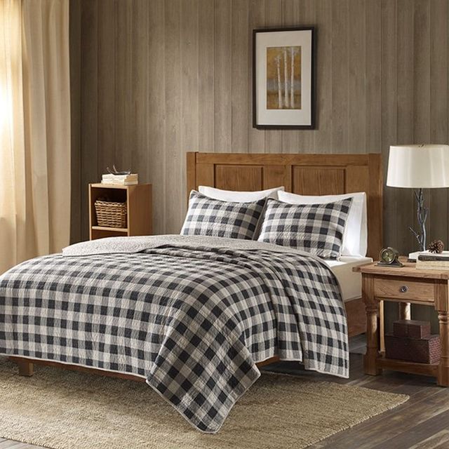 Olliix by Woolrich Gray King/California King Buffalo Check Oversized Quilt Mini Set-3