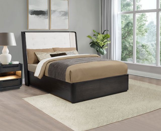 Coaster® Leandro Burnished Black/Cream Eastern King Wingback Panel Bed -0