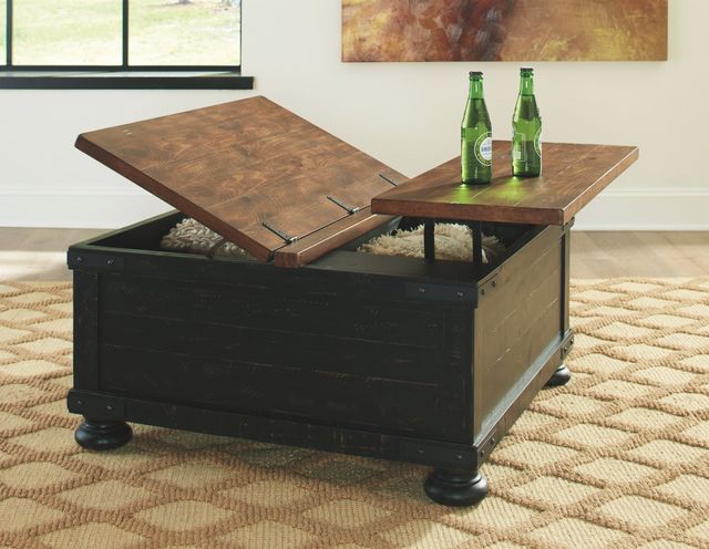 Signature Design by Ashley® Valebeck Light Brown Square Lift Top Coffee Table with Rustic Black Base-5