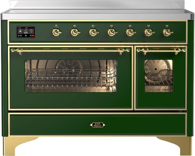 Ilve® Majestic III 48" Emerald Green Pro Style Induction Range with Triple Glass Door and Brass Trim-0
