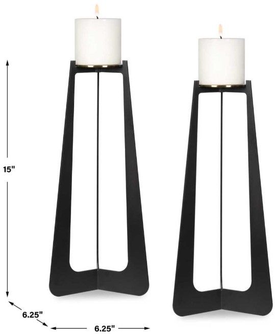 Uttermost® Columnar 2-Piece Matte Black Candleholder Set-2