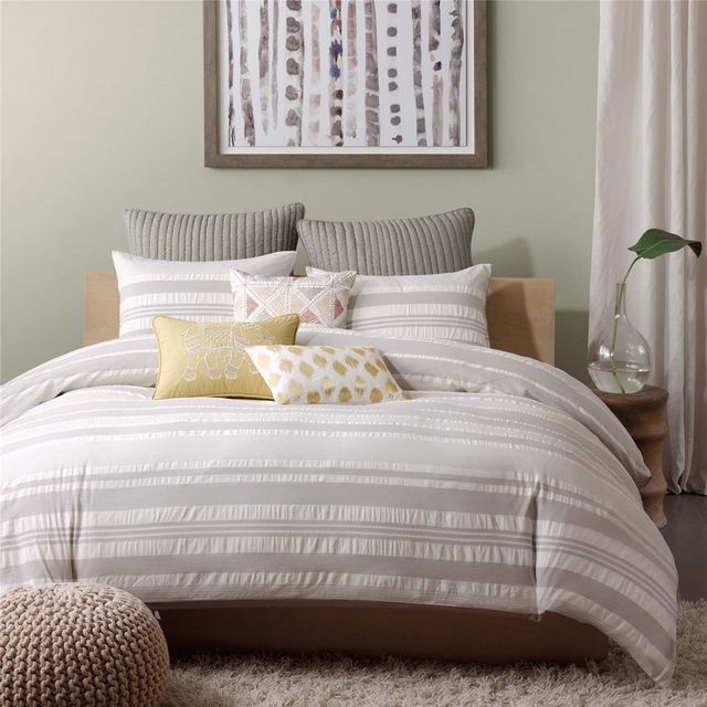 Olliix by INK+IVY Grey Full/Queen Lakeside Duvet Cover Mini Set-1