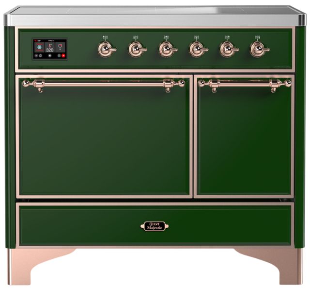 Ilve® Majestic III 40" Emerald Green Pro Style Induction Range with Solid Door and Copper Trim-0