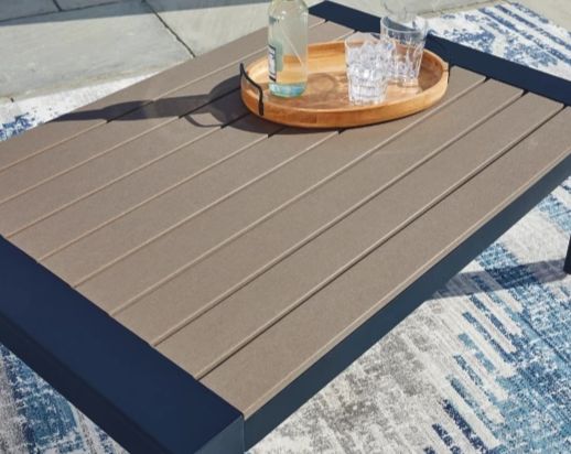 Signature Design by Ashley® East Beach Driftwood Aluminum/Wooden Outdoor Cocktail Table with Navy Blue Base-3