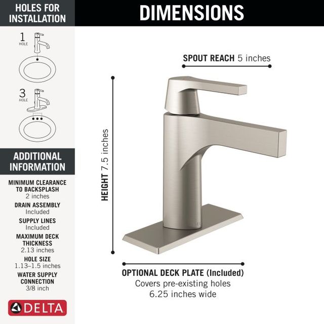 Delta Zura® Stainless Single Handle Bathroom Faucet-1