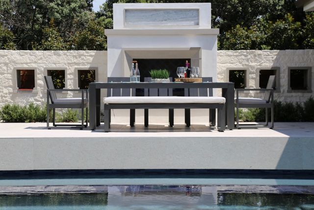 Sunset West Redondo Slate Aluminum Outdoor Dining Bench with Cast Silver Cushion-1