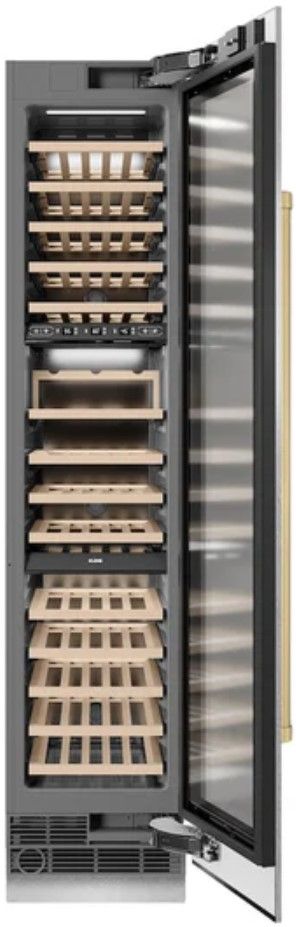 ZLINE Autograph Edition 18" 9.0 Cu. Ft. Triple Zone 68 Bottle Right Hinge Column Wine Cooler in Satin Stainless Steel with Champagne Bronze Accents-1