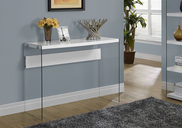 Monarch Specialties Inc. Glossy White 44"L Console Table with Tempered Glass Frame -1