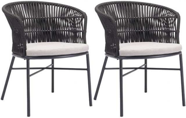Zuo® Modern Freycinet 2-Piece Black/Gray Steel Outdoor Dining Arm Chair Set-0