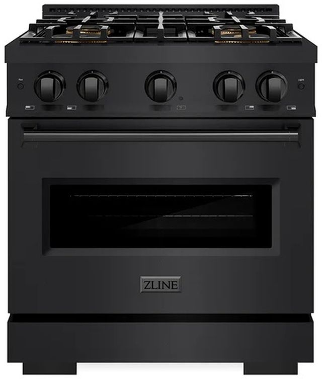 ZLINE 30" 4.2 cu. ft. Dual Fuel Range with 4 Burner DuoPro™ Cooktop and Electric Convection Oven in Black Stainless Steel-0