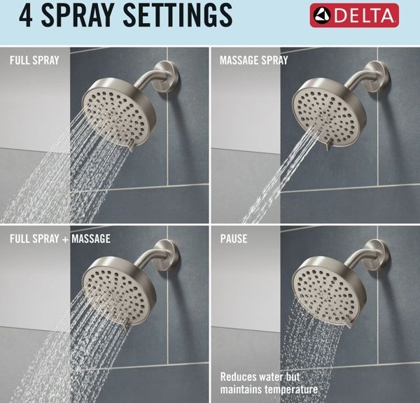 Delta Modern 14S Spotshield Brushed Nickel Shower Trim with Fixed Head & Hand Shower-2
