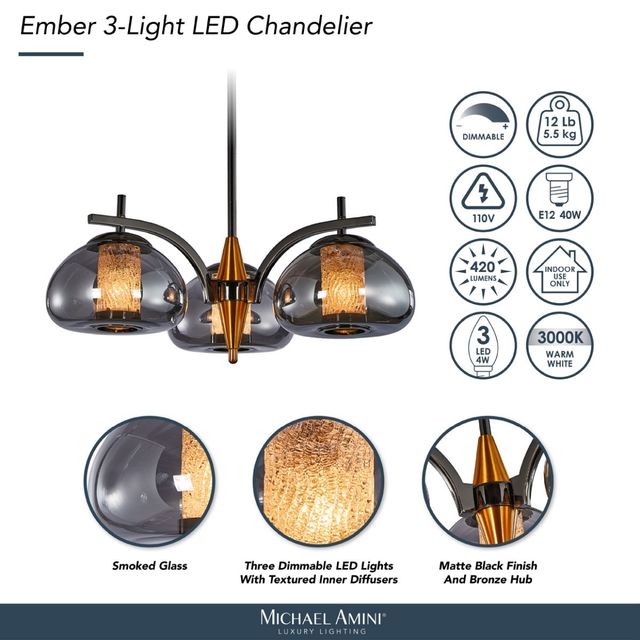 Michael Amini® Ember Black/Gold 3-Light LED Chandelier-3