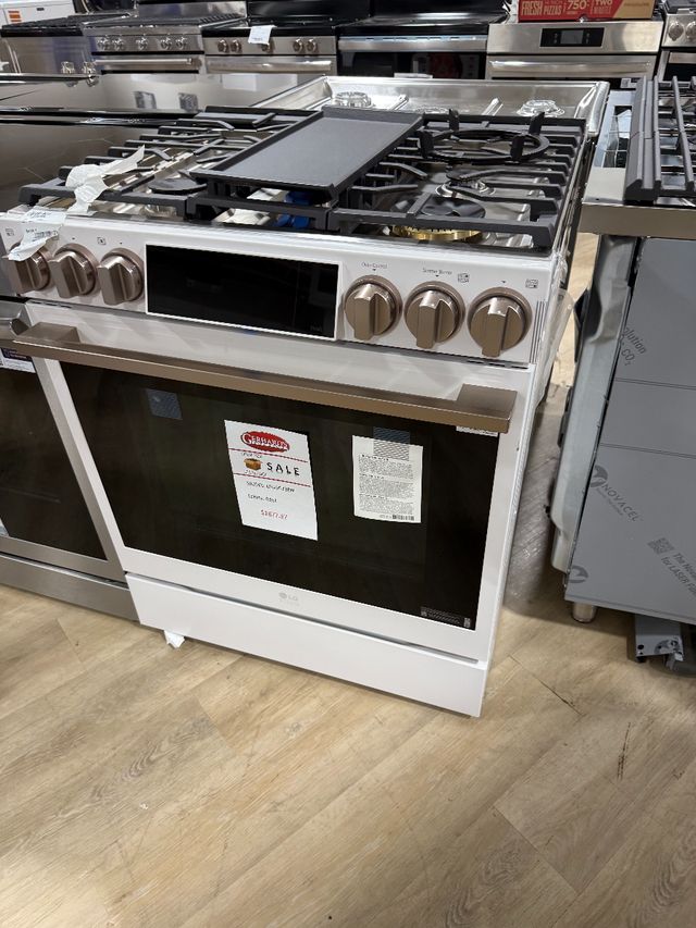 LG Studio 30" Essence White Slide In Gas Range -1