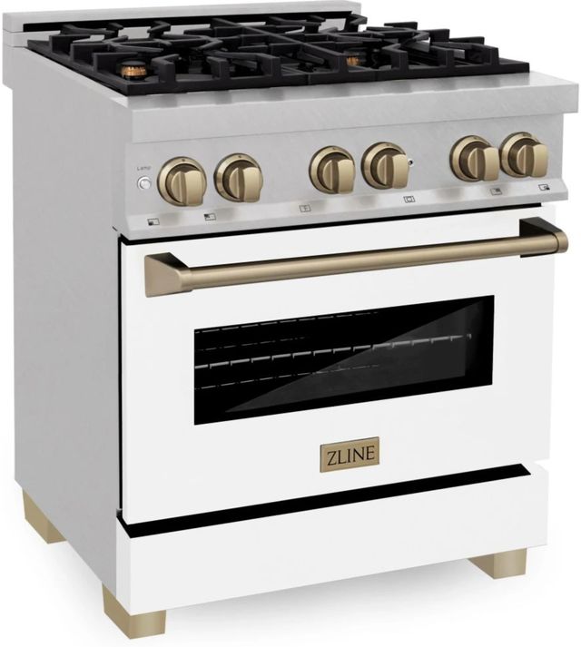 ZLINE Autograph Edition Legacy 30" Satin Stainless Steel Pro-Style Dual Fuel Range with Electric Convection Oven and White Matte Door-1