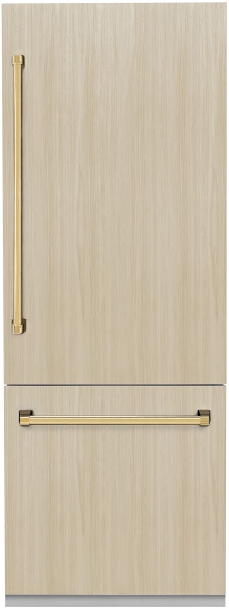 ZLINE Autograph Edition 30" 16.1 Cu. Ft. Panel Ready Built In Counter Depth Bottom Freezer Refrigerator with Polished Gold Accents-0