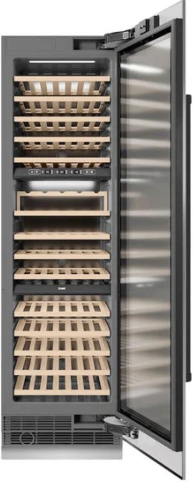 ZLINE Autograph Edition 24" 12.4 Cu. Ft. Triple Zone 100 Bottle Column Wine Cooler in Stainless Steel and Matte Black Accents-1