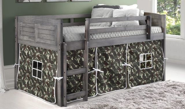 Donco Kids Louver Green Camo/Antique Gray Youth Twin Loft Bed with Tent Kit-1