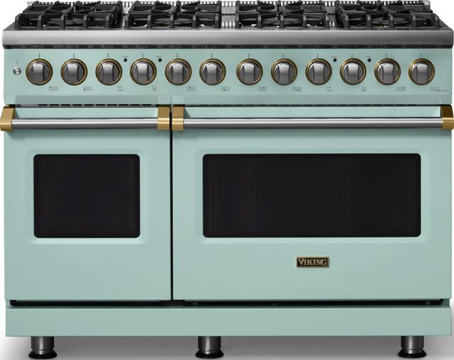 Viking® 5 Series 48" Splash Pro Style Dual Fuel (NG) Range with Brushed Brass Trim-0